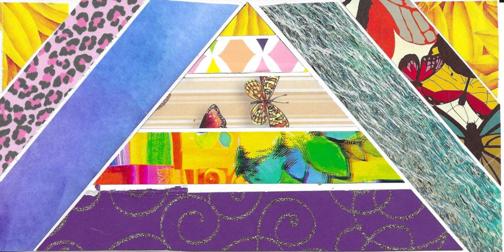 Pyramid collage art of Maslow's hierarchy of needs